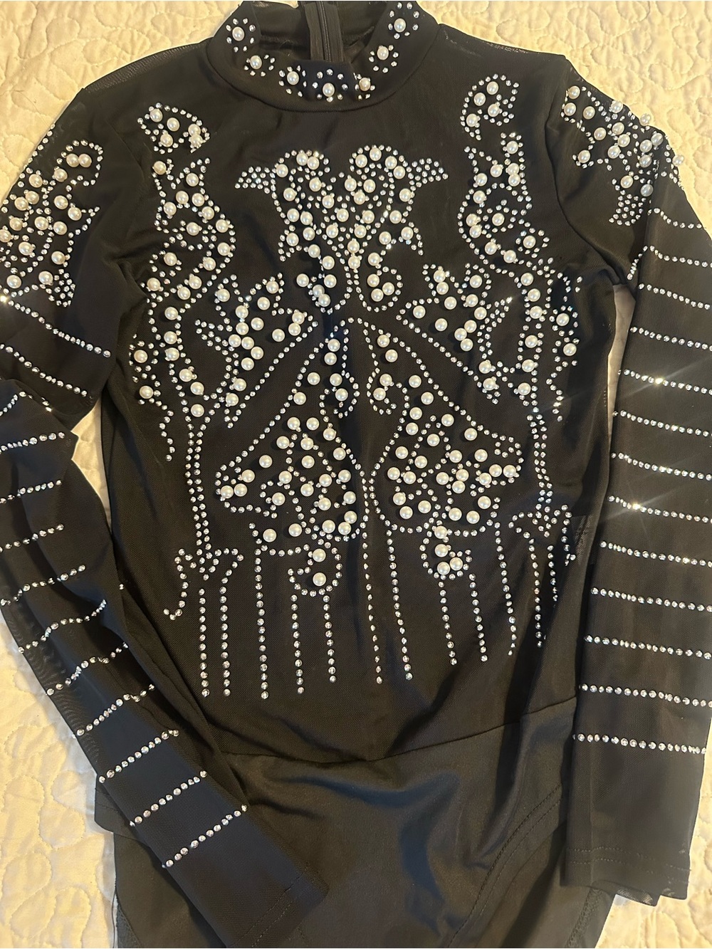 Black Long Sleeve Rhinestone Bodysuit